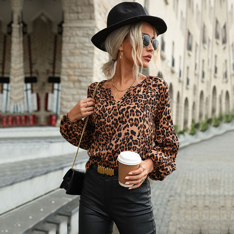 Exclusively For Generation Of New Women's Retro Blouse Cover Leopard Print Long-Sleeved Shirt