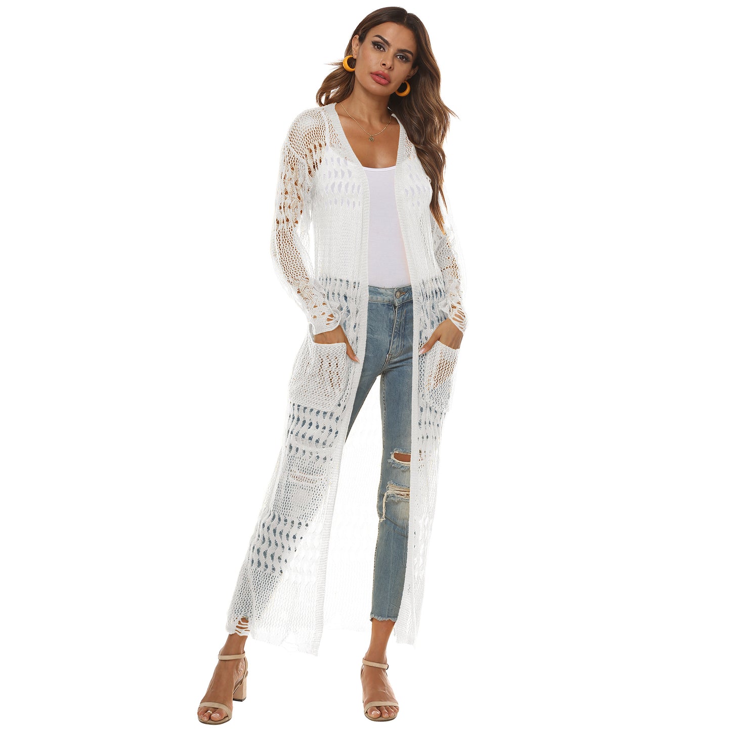 Women's Knitted Sweater Large Pocket Long Cardigan Casual Coat Multi-Color