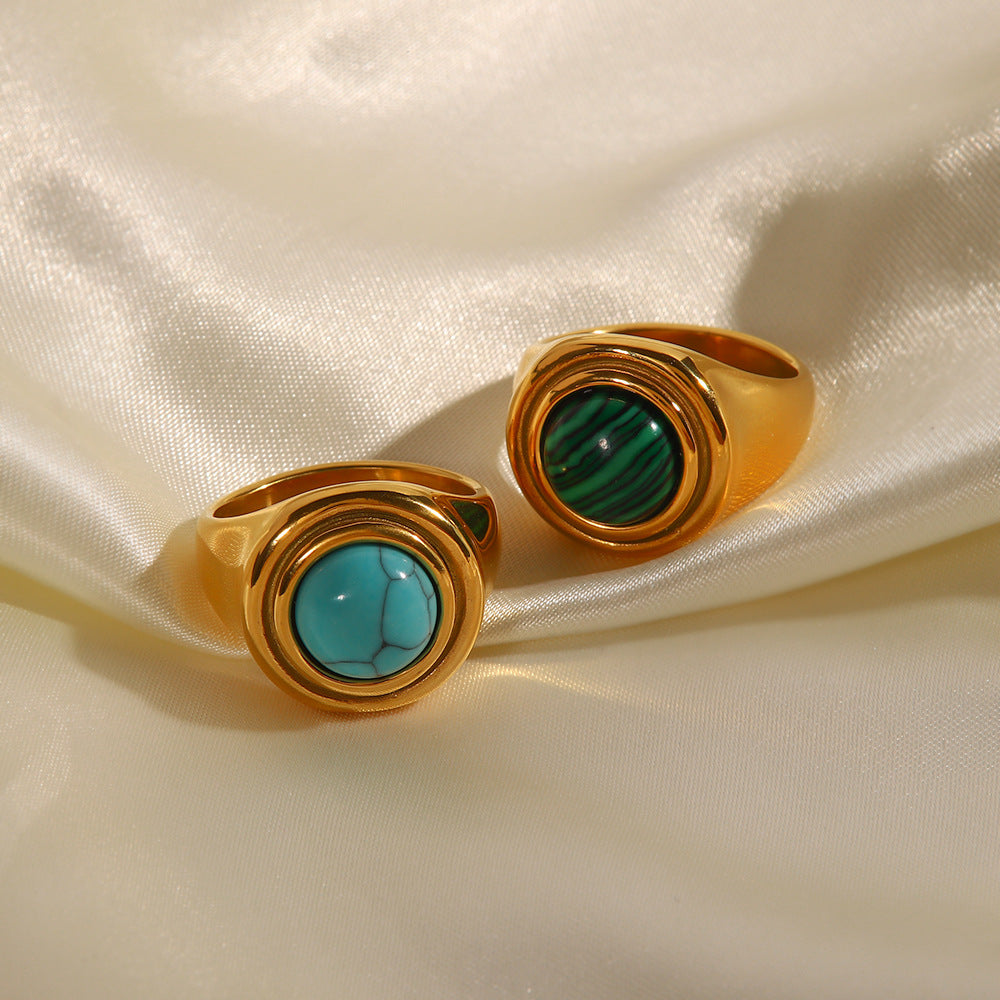 5pcs Turquoise Malachite Ring Female Gold Plated Indelible Fashion All-Match New Temperament Ring