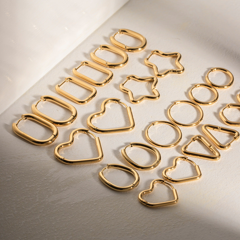 5pcs With Temperament Titanium Steel Earrings Stainless Steel Plated 18K Gold Love Stud Earrings With Earrings For Women