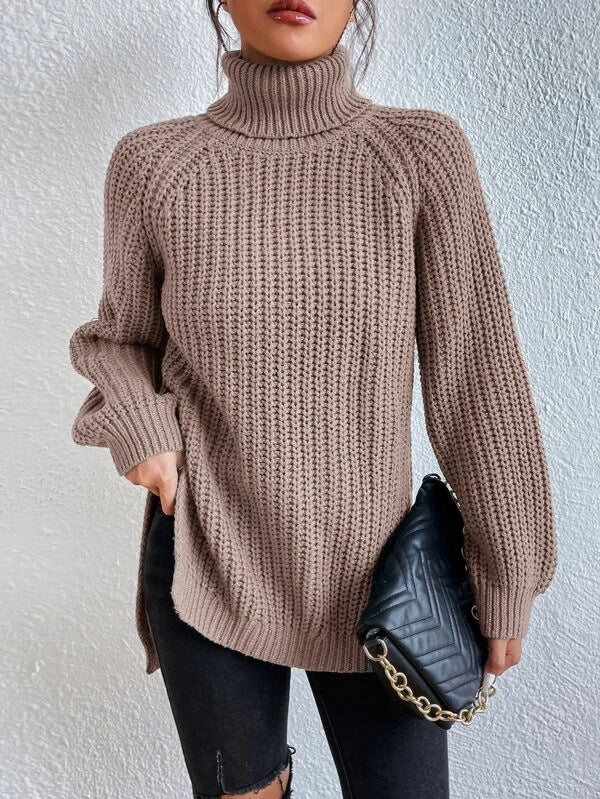Autumn/Winter New Rotator Sleeve High-Lapel Mid-Length Sweater Dress