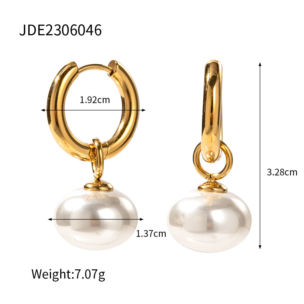 5pcs 16K Gold Stainless Steel Pearl Pendant Earrings Fashion New Women's Large Pearl Pendant Earrings Jewelry Trend