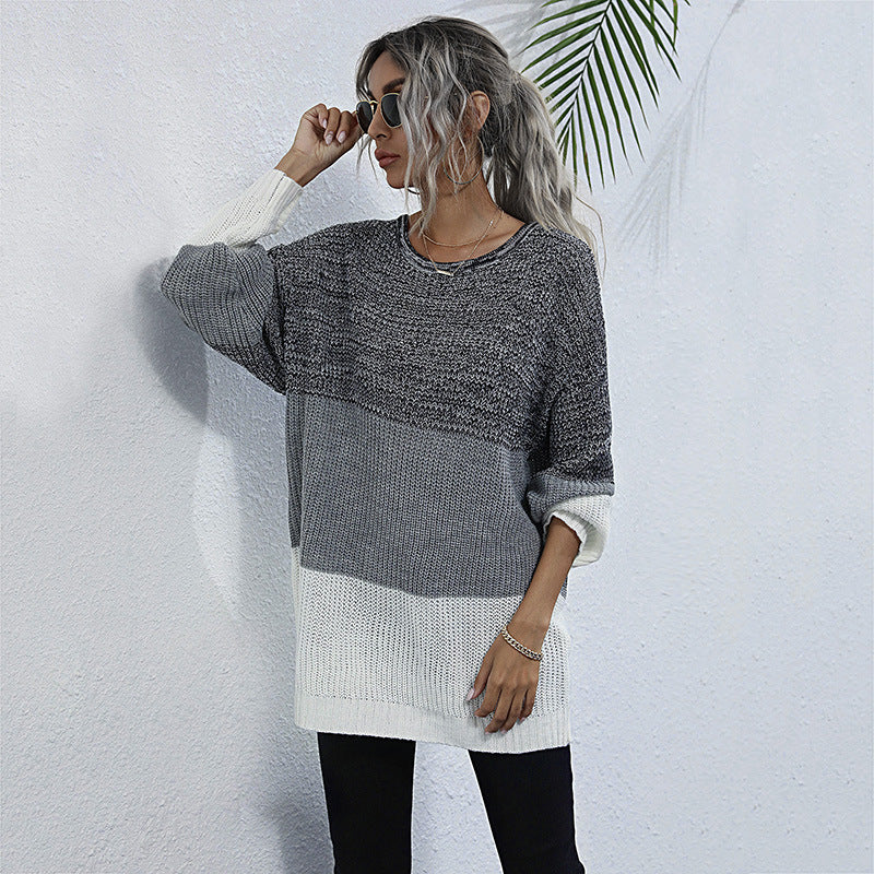 Women Fashion Crew-Neck Long Sleeve Color Knitting Sweater Female Autumn
