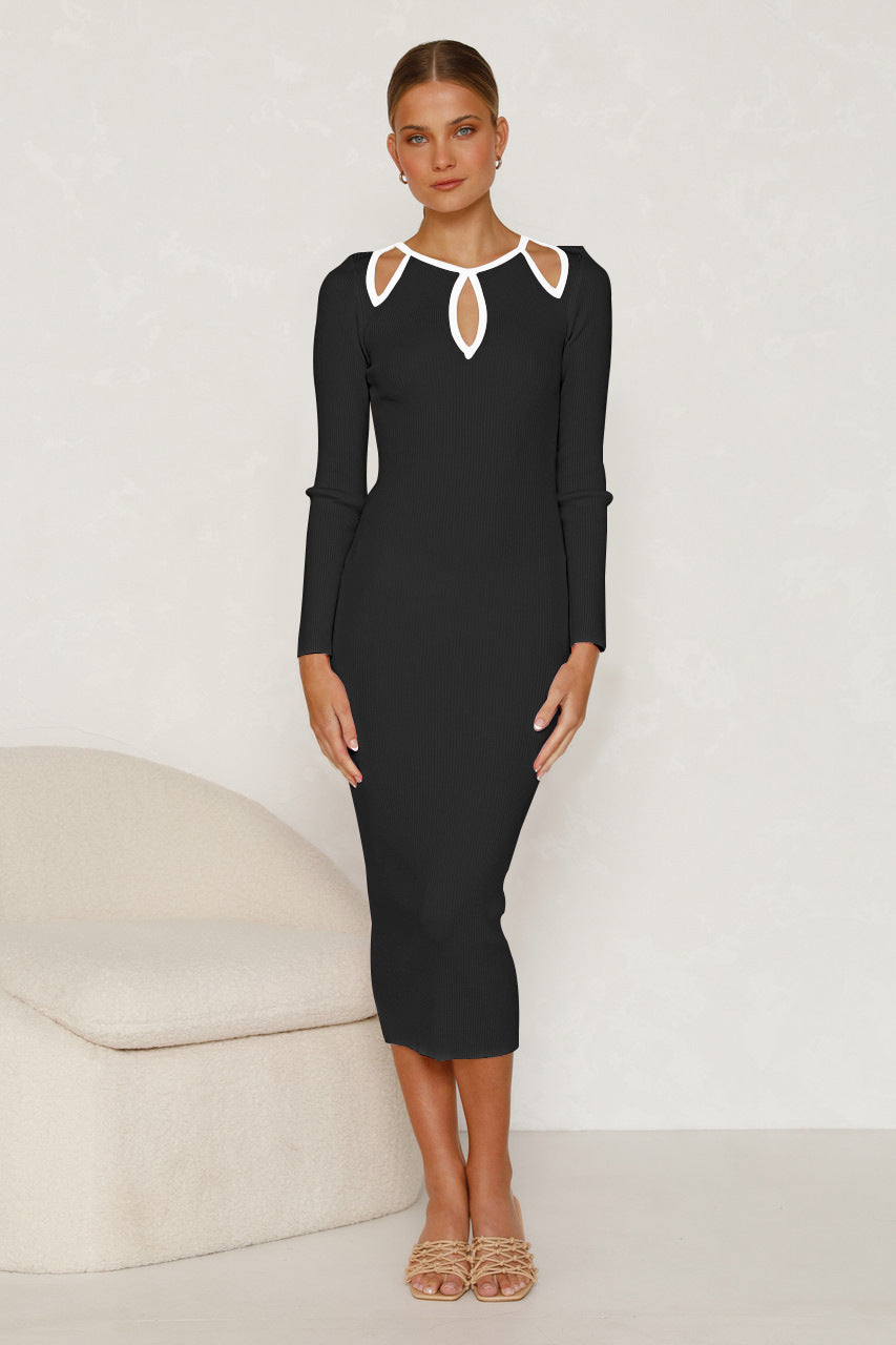 Knitted Dress Autumn Female Design Sense Of Temperament Ribbed Slim Long Sleeve Skirt Sexy Package Hip Skirt