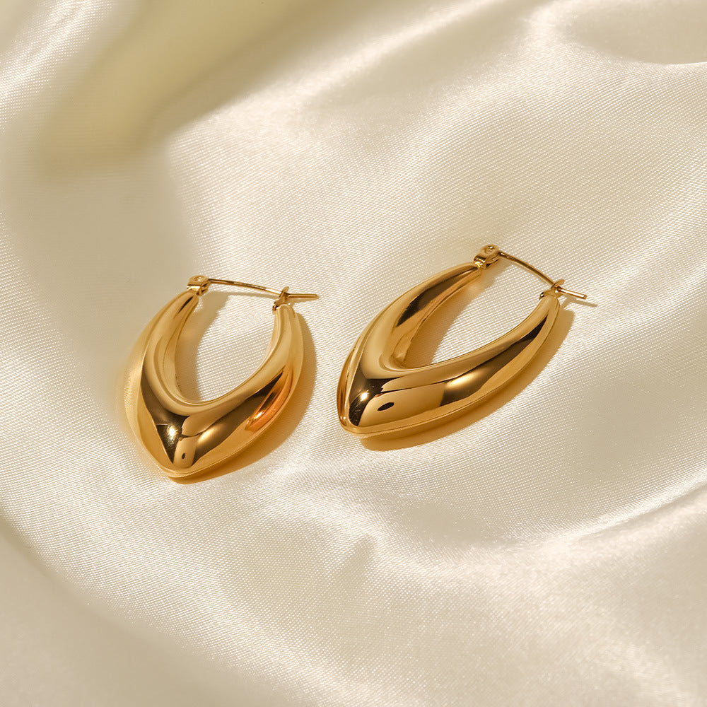 5pcs 18K Gold Stainless Steel Smooth Hollow Earrings Blogger With Fashion All Round Hoop Earrings Girl