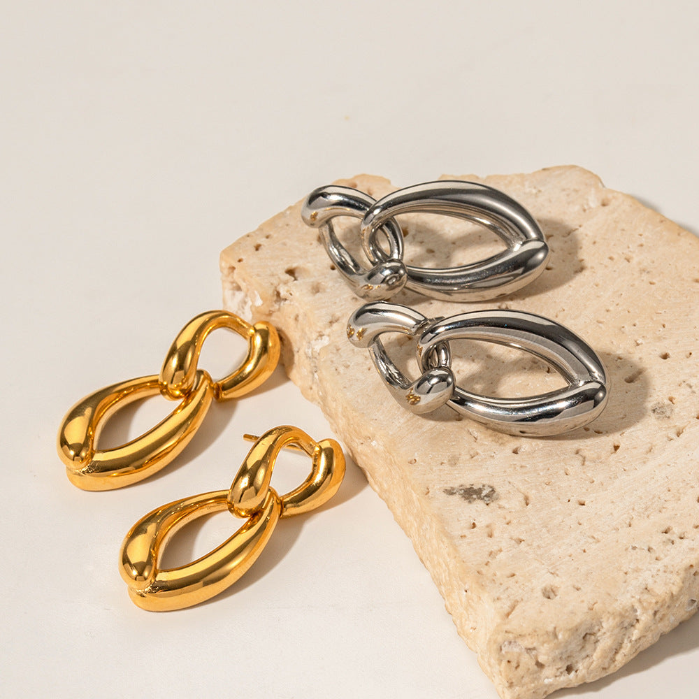 5pcs New Titanium Steel Gold-Plated Earrings 18K Gold-Plated Stainless Steel Irregular Chain Earrings Do Not Fade Jewelry
