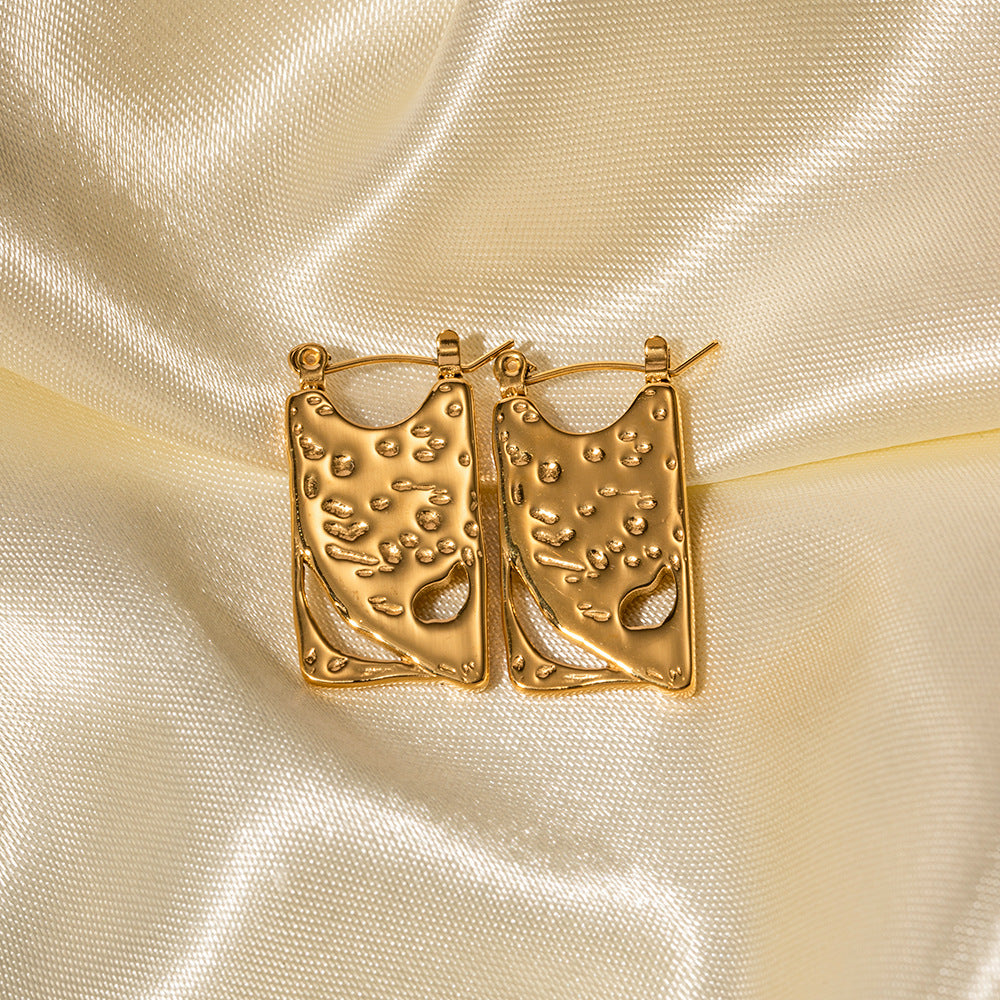 5pcs Stylish Vintage Square Hollow Design Earrings Style 18K Gold Stainless Steel Earrings Studs Female