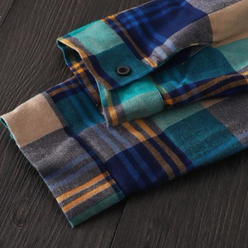 Cotton Mid-Length Plaid Long-Sleeved Shirt Female Loose-Fit Casual Shirt Cardigan Coat