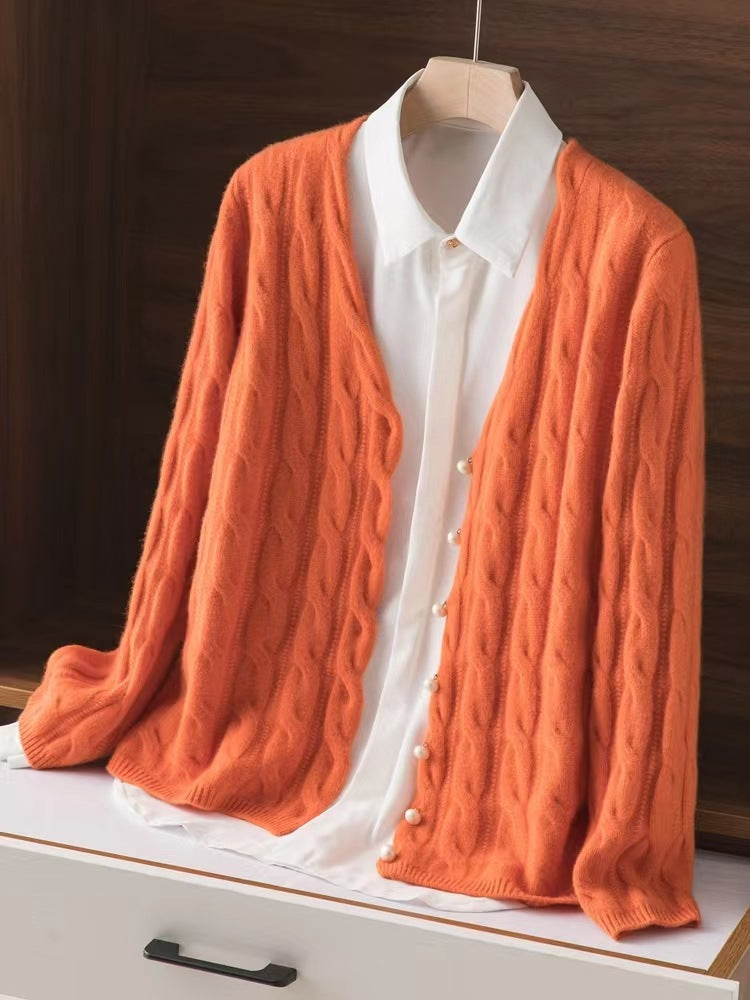 100 Pure Wool Knit Coat Cardigan Collar Loose Twist Autumn/Winter Vintage Cashmere Sweater With Extra Thickness