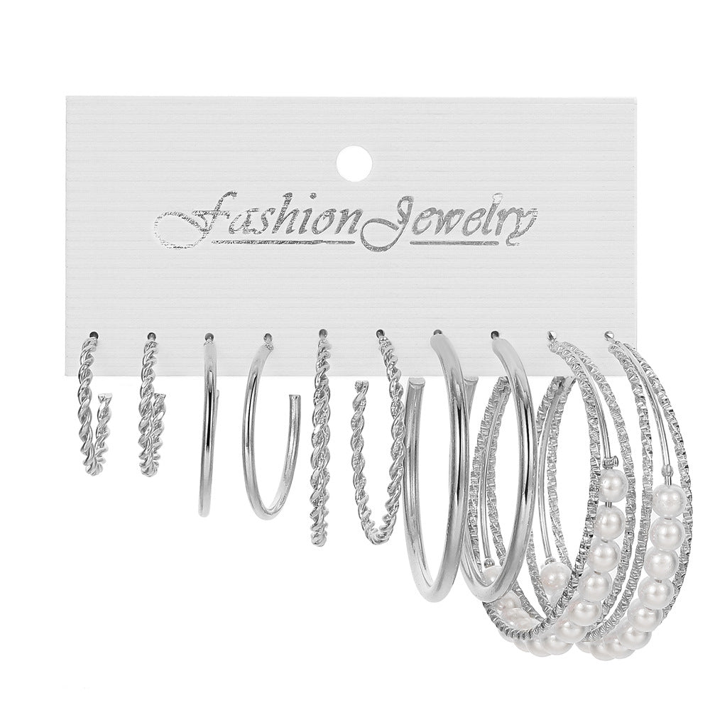 5 Sets Fashion New Love Earrings 5 pairs per Set Female Retro Metal Niche Pearl Jewelry