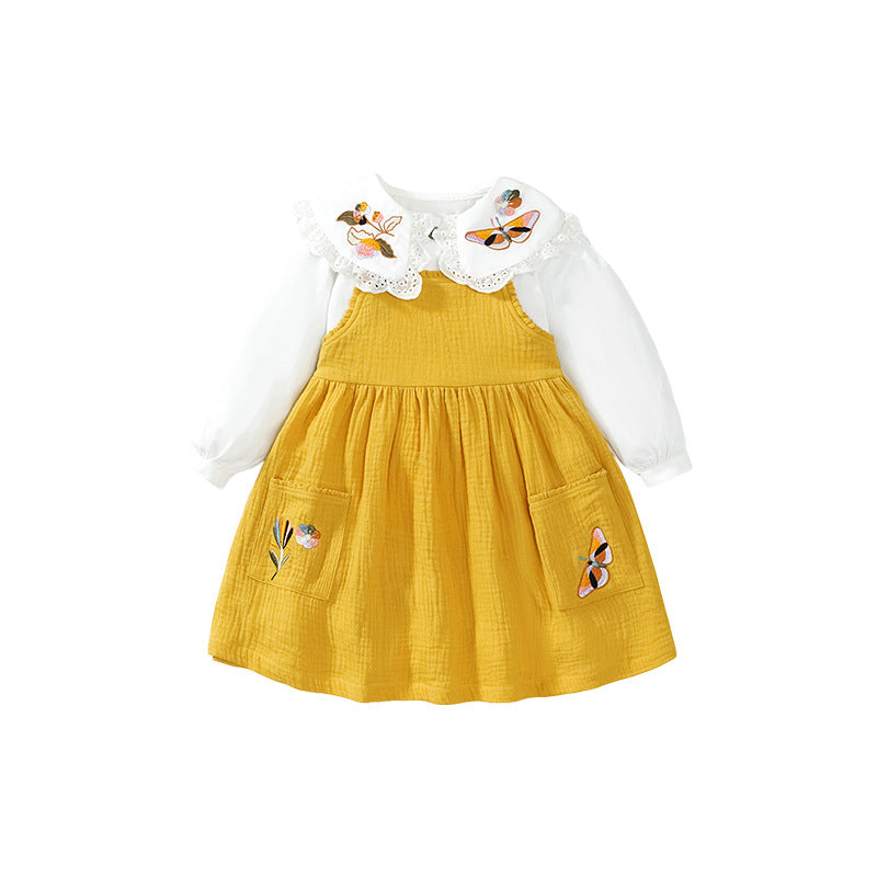 Girls Strap Dress Children's Skirt Autumn Cotton Skirt Embroidery Children's Skirt