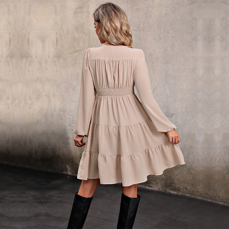 Autumn New Fashion Women's Long-Sleeved Solid Color Dress