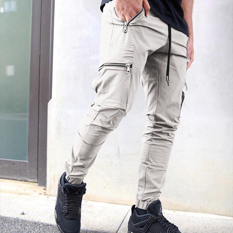 Multi-Pocket Sports Basketball Zipper Cargo Pants Small Feet Casual Men's Pants