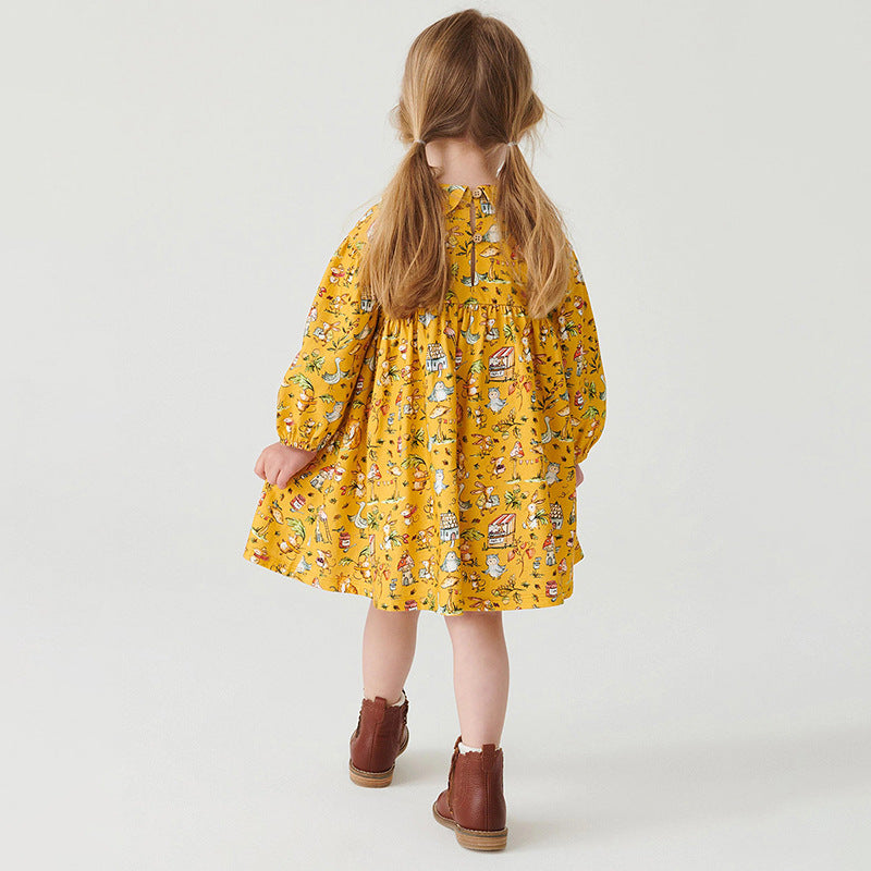 Autumn Long-Sleeved Children's Skirt Girls' Dress Cotton Casual Children's Dress