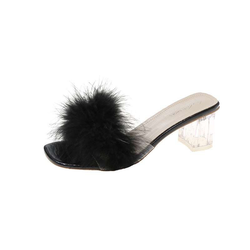 Female Summer New Korean Version Of Woolly Coarse Sandals Flip-Flops Open Toe To Wear High-Heeled Slippers