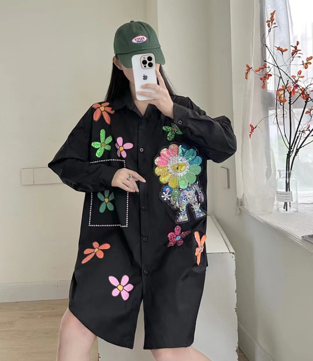 Fashion Brand Women's Autumn New Heavy Sequlong Sleeve Loose Shirt Woman