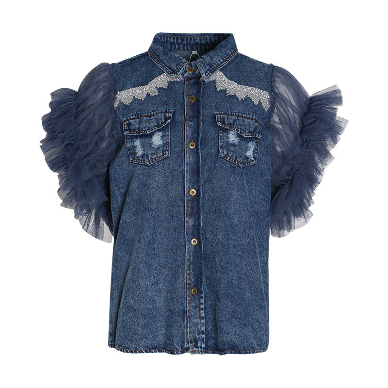 Yarn Sleeve Street Denim Vest Top Girl Spring New Girl