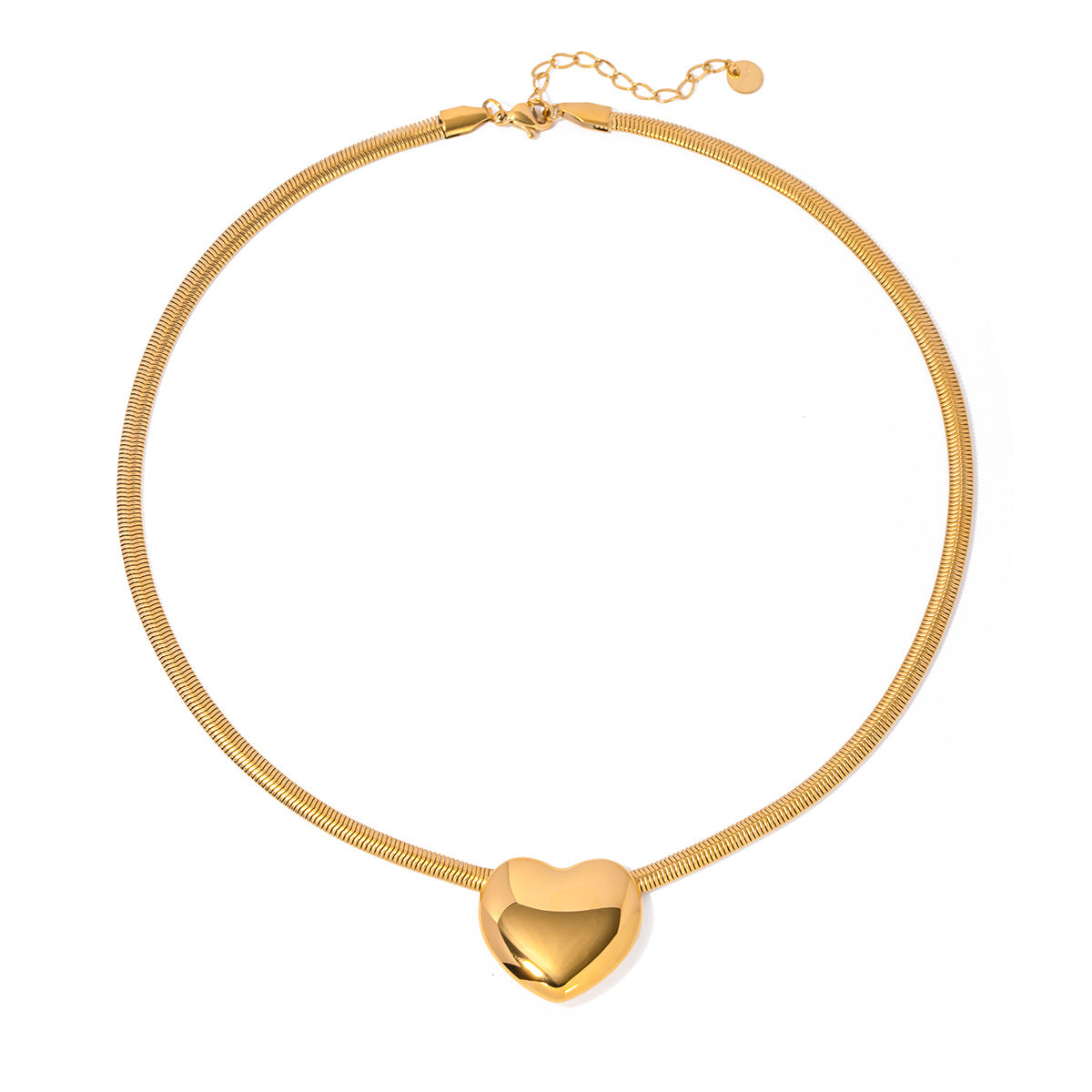 5pcs Fashion Popular 16K Gold Stainless Steel Flat Snake Chain Love Pendant Necklace