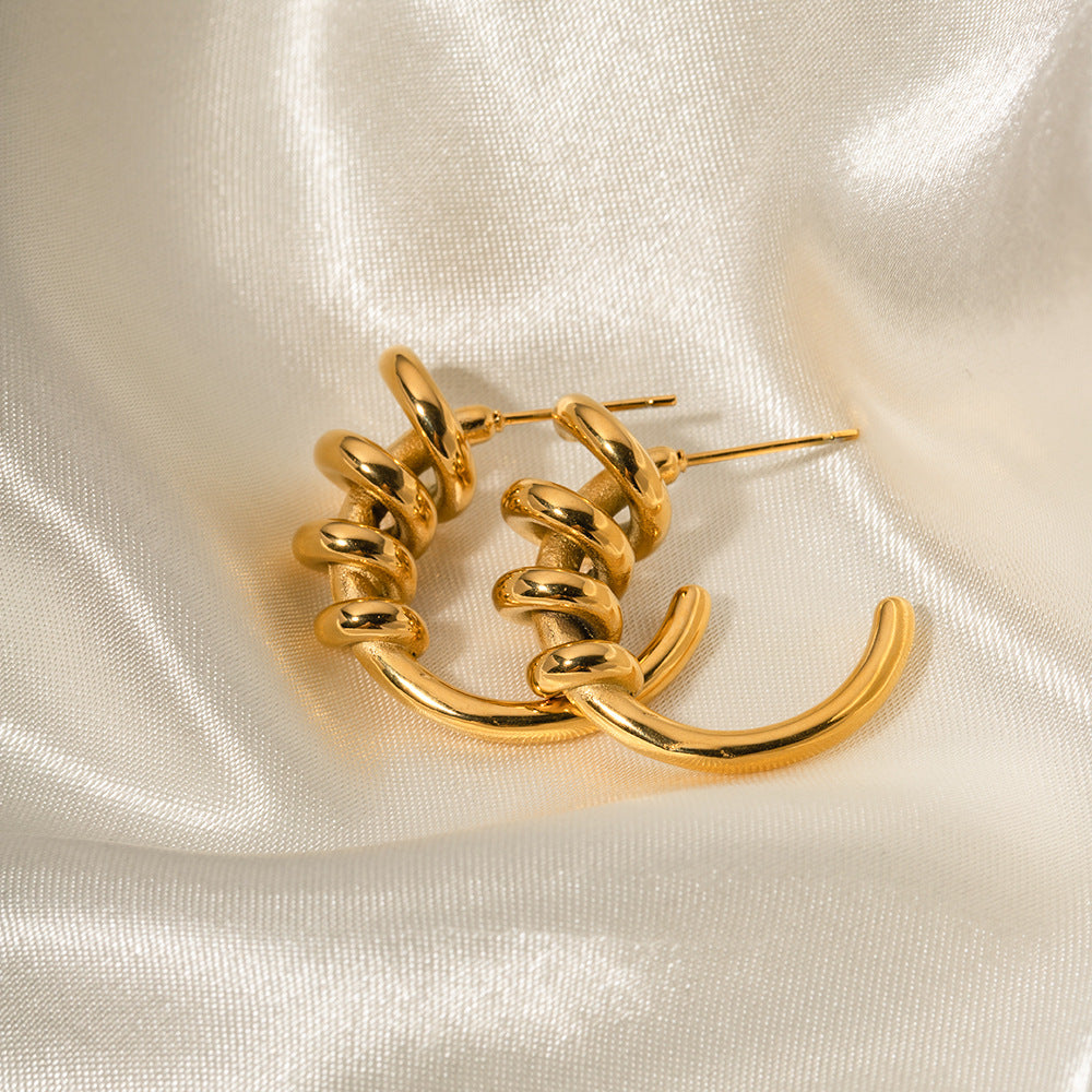 5pcs Fashion Pop Earrings 18K Gold Plated Spiral Coil C Earrings Design Sense Earrings