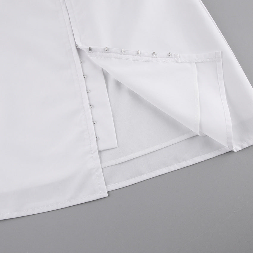 Fall Wear On The New White Polo Shirt Dress Commuter Slimming Waist Long Sleeve Dress For Women