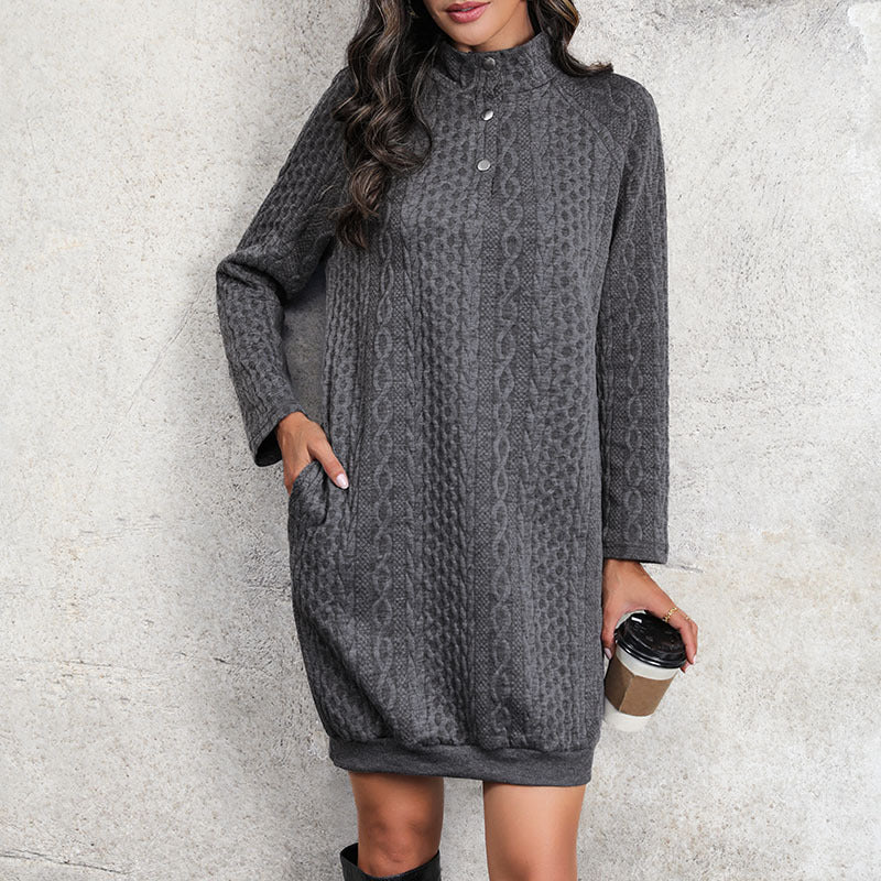 Autumn New Fashion Women's Dress Solid Color Stand Collar Skirt