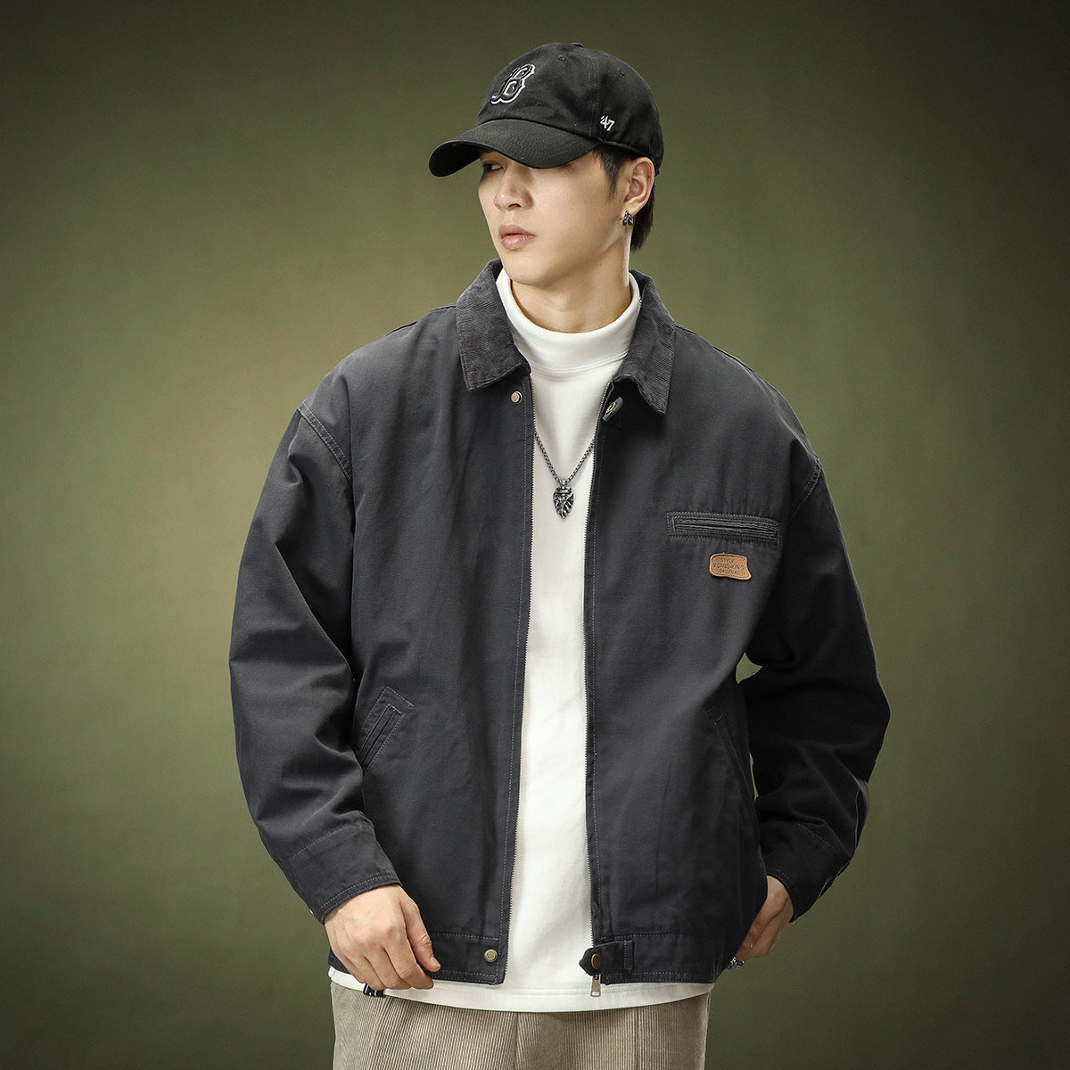 Vintage Cargo Jacket Jacket Men's Lapel Trend New Fall Loose Plus Fat Plus Size Casual Jacket