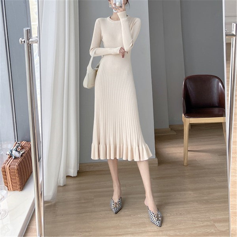 Knitted Mid-Length Skirt With Bottom Wrap For Women With A Bottom Sweater Skirt With Ruffles And Slim Fishtail Skirt