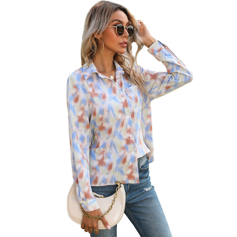 Top Tie-Dye Lapel Bow Design Sense Of A Small Shirt