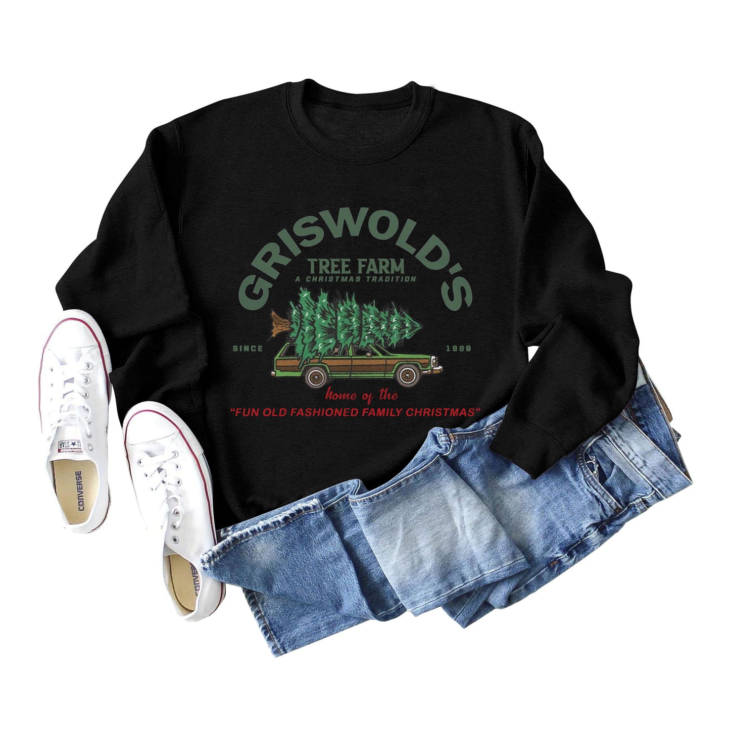 Griswold's Christmas Tree Letter Round Neck Long Sleeve Christmas Plus Size Women's Hoodie
