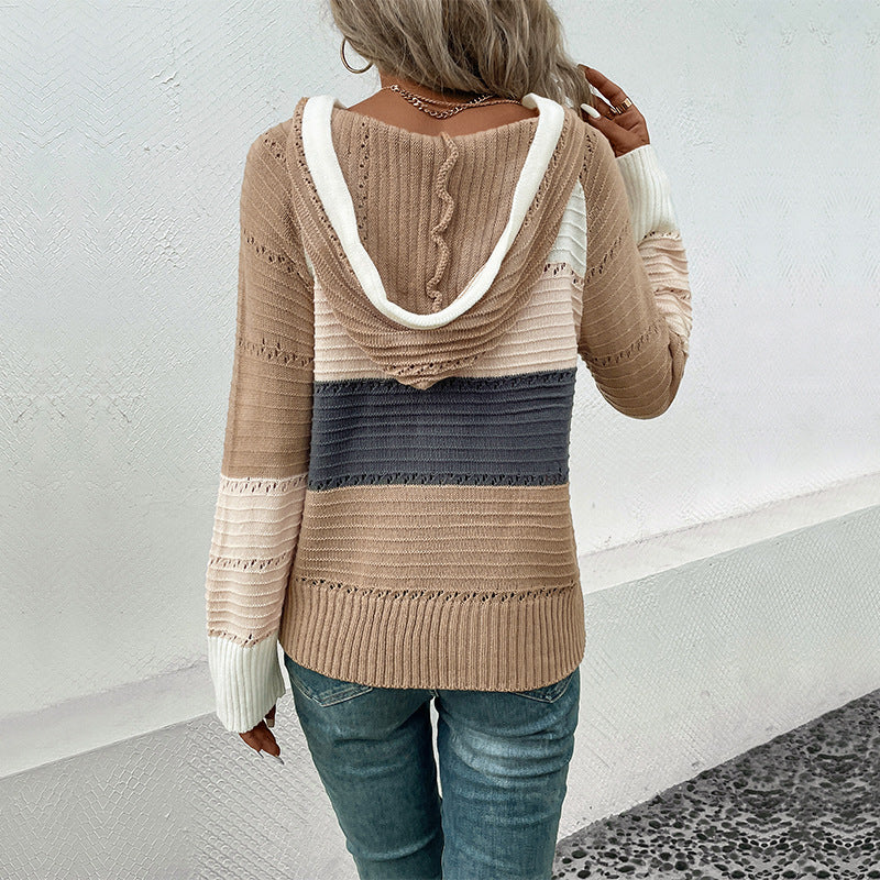 Autumn And Winter New Women's Hooded Color Pullover Sweater Women