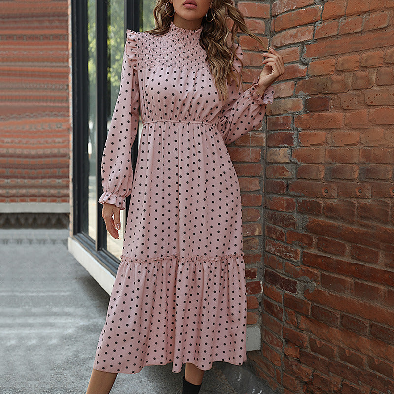 New Autumn New Fashion Women Long-Sleeved Polka Dot Dress