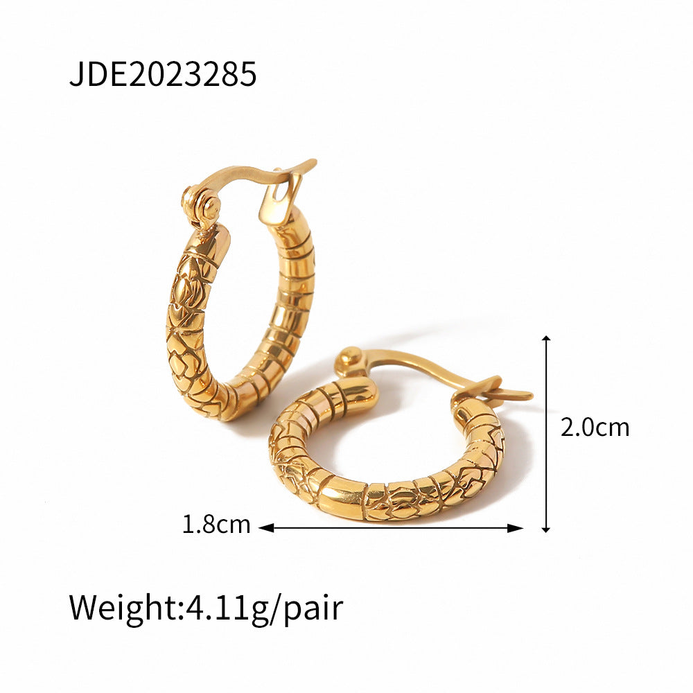 5pcs Fashion Women's All-Match Titanium Steel Earrings Stainless Steel Circle Texture Anti-Allergy Earrings Jewelry