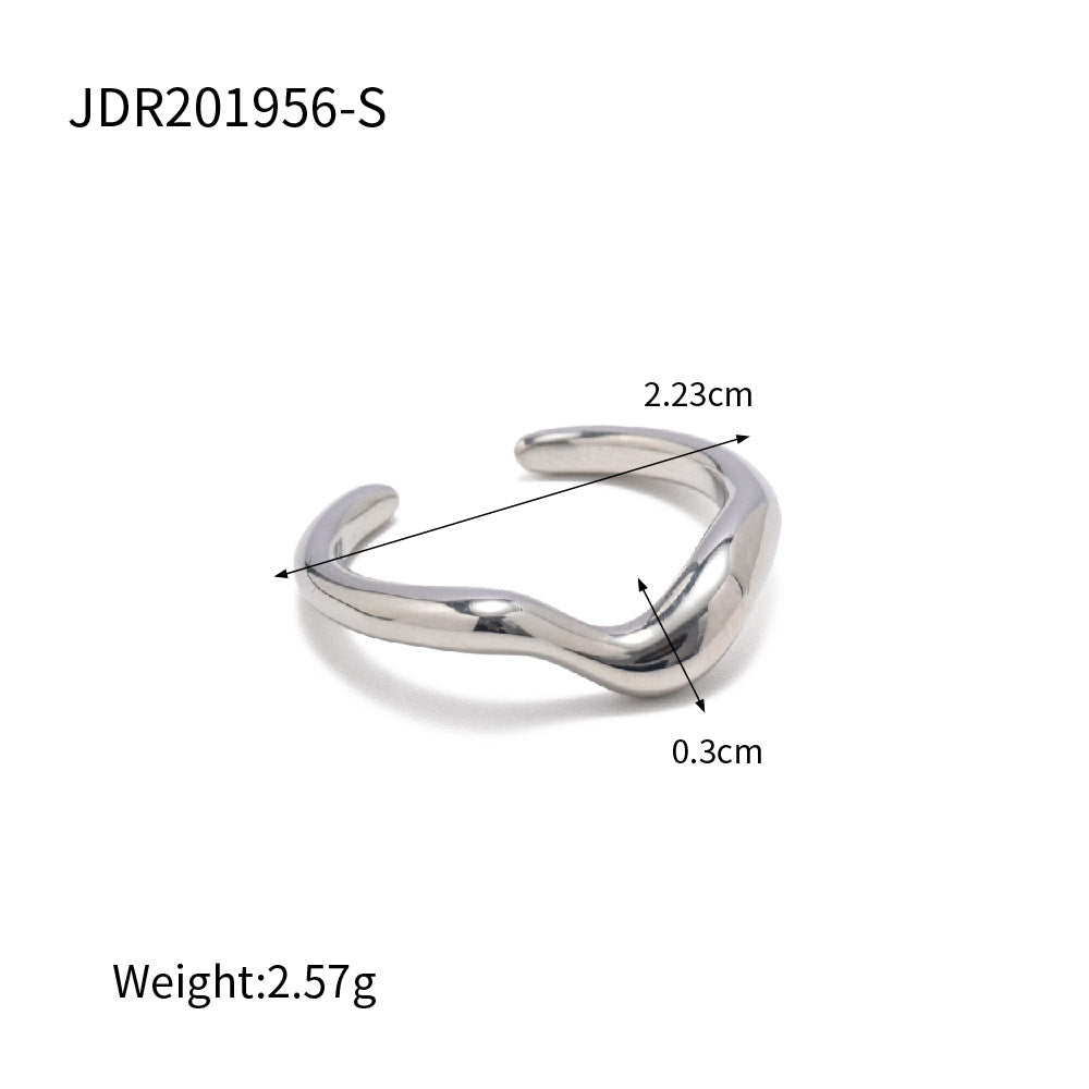 5pcs Niche Style Titanium Steel Ring Ladies Fashion All-Match Ring Stainless Steel Geometric Wavy Opening Ring