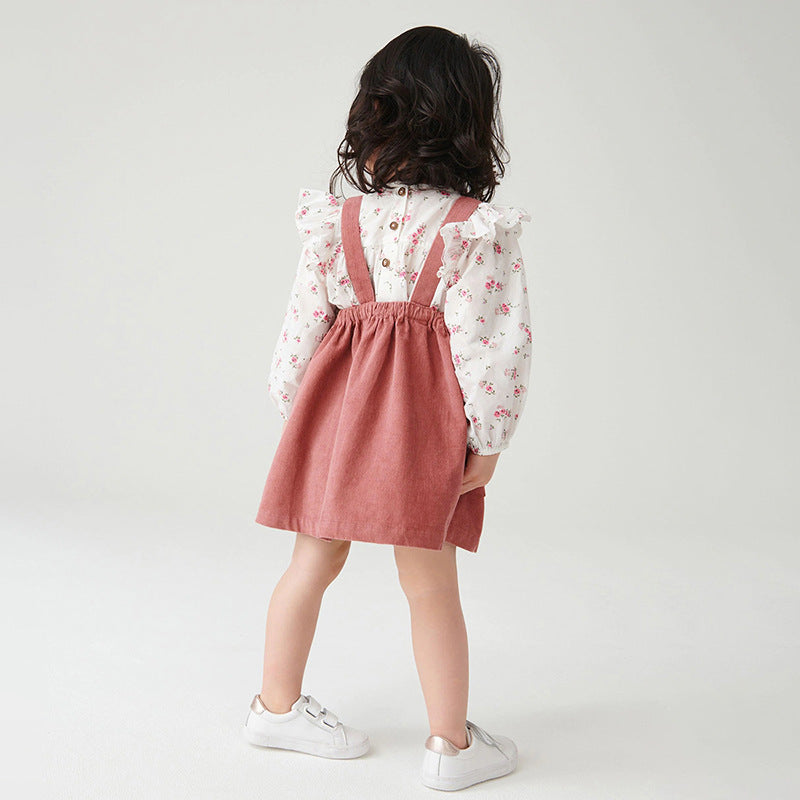 Children's Strap Skirt Autumn Children's Skirt Embroidery Children's Skirt Pure Cotton Girls' Strap Skirt