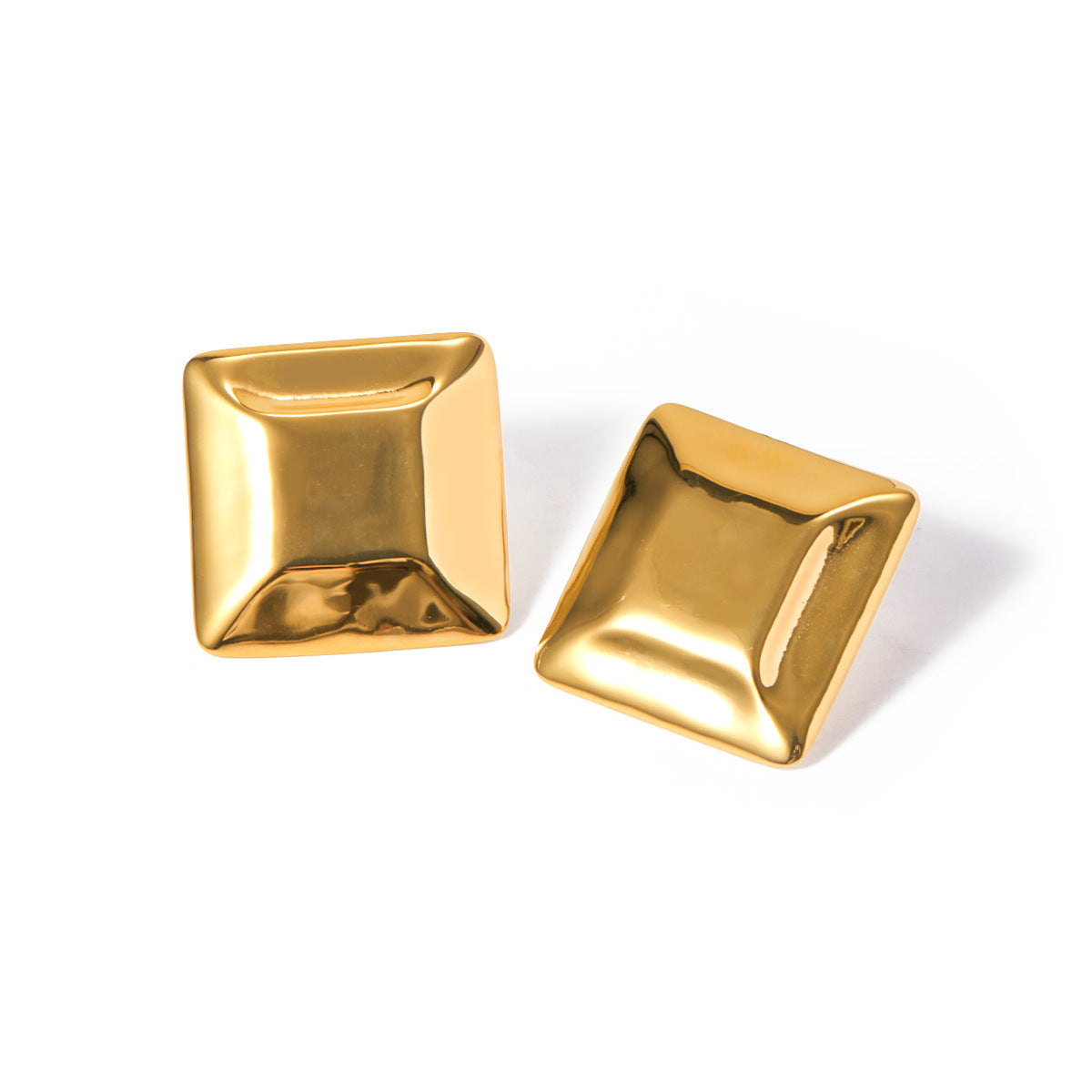 5pcs Same Earrings 18K Gold Plated Stainless Steel Concave Square Earrings Medieval Square Stud Earrings