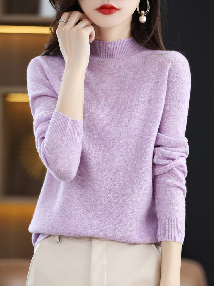 Half Turtleneck Woolen Sweater Women's Autumn And Winter Simple Everything Cashmere Sweater Loose Pullover Knitted Bottom