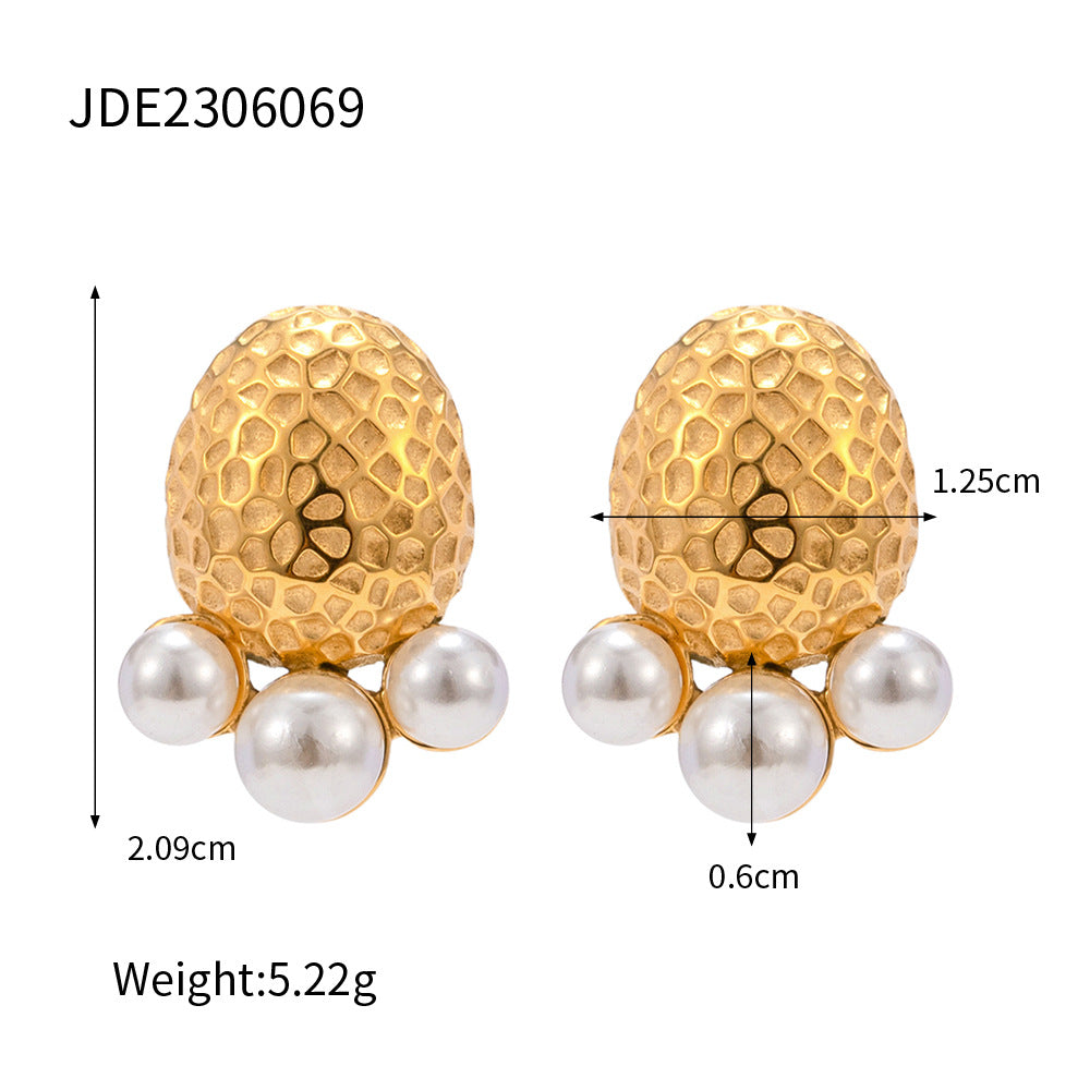 5pcs Fashion Classic Twist 18K Gold Stainless Steel Hammer Set Pearl Temperament Earrings All-Match Earrings