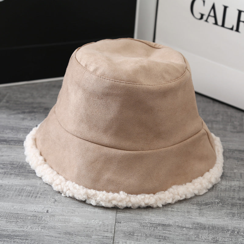 Double-Sided Hat Women's Japanese Lamb Hair Fisherman Hat Winter With Fluffy Deerskin Basin Hat Bucket Hat