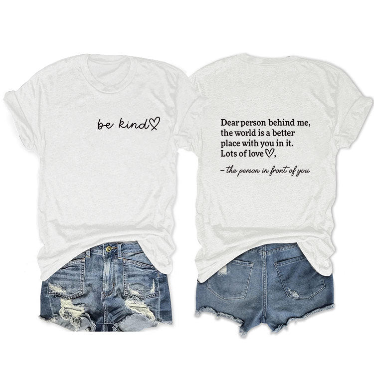 Front And Back Printed Short Sleeve Dear Person Behind Me Loose Fashion T-Shirt