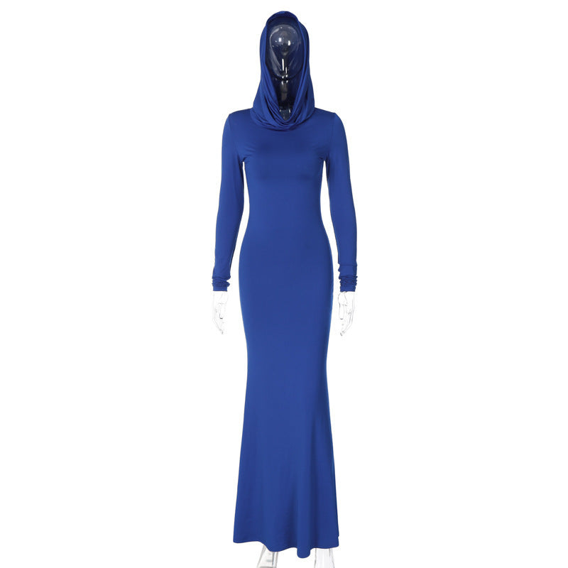Muslim Robes Women's Slim-Fit Hooded Long Skirt High Waist Waist Waist Long Sleeve Dress