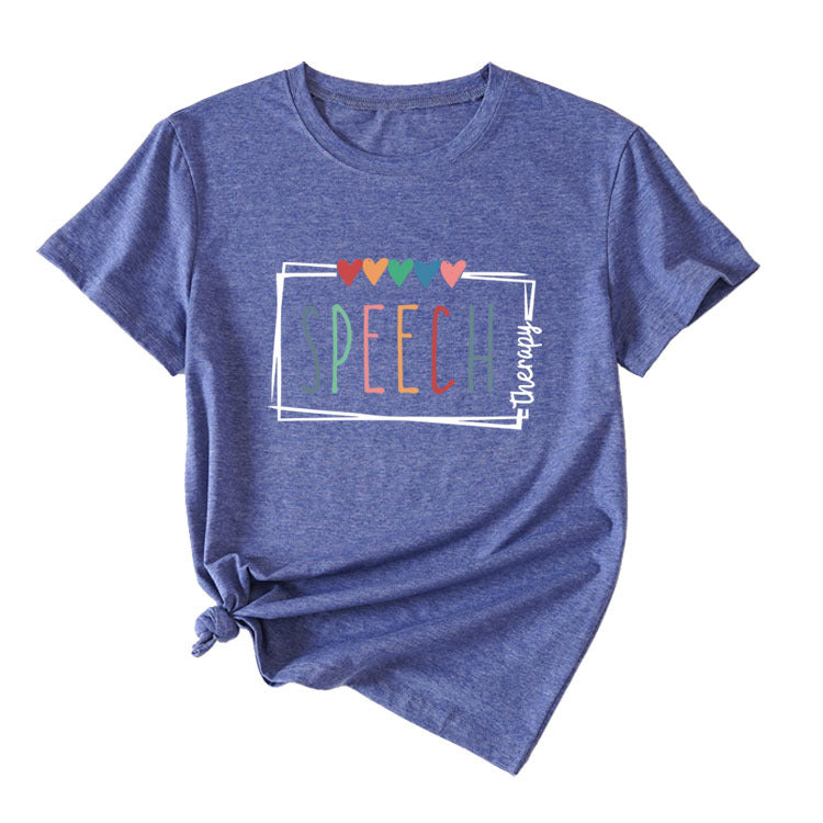 Women's Casual Crew-Neck T-Shirt Speech Therapy Loose Short Sleeves