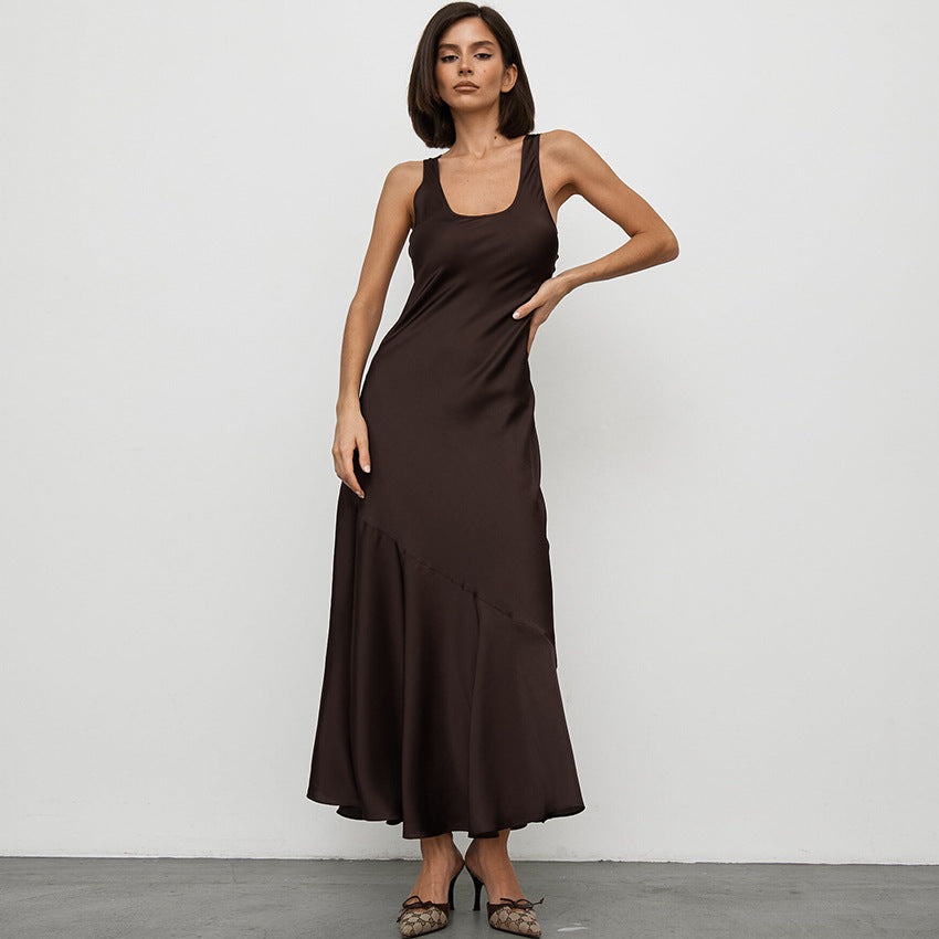 Spring And Summer New Color Satin Satin Dress Small Temperament Long Skirt Women Commute