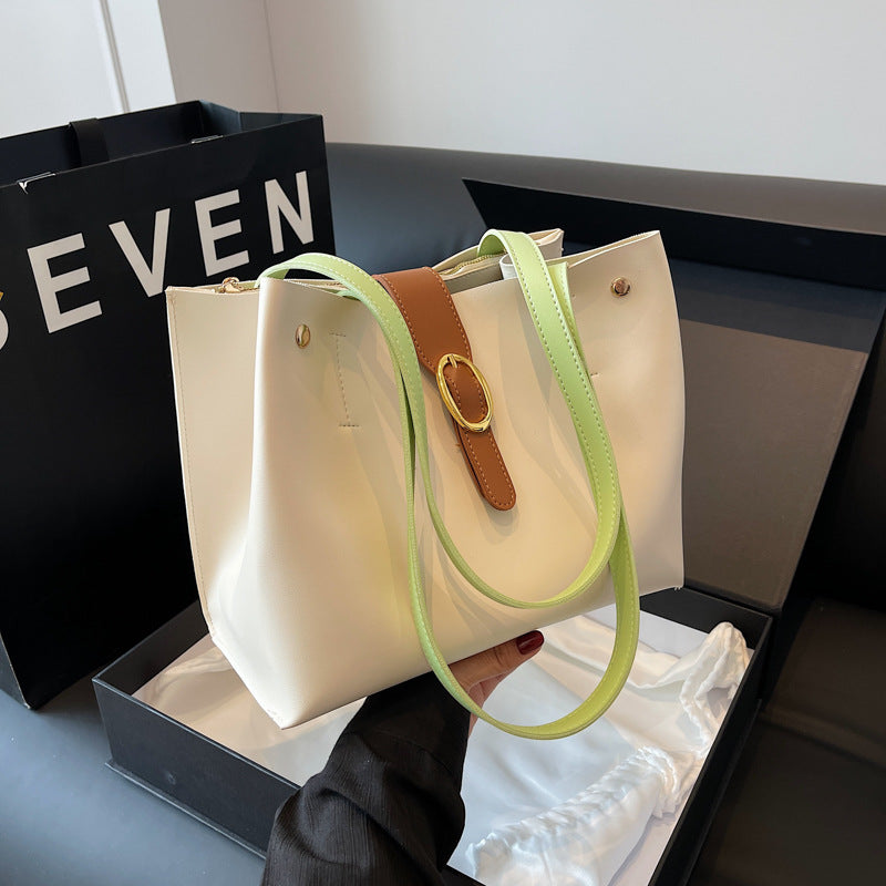Large Capacity Bag Female New Fashion All-In-One Shoulder Bag Leisure College Students Class Bag Commuting Tote Bag