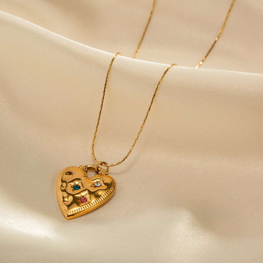 5pcs 18K Gold Plated Stainless Steel Inlaid Color Diamond Love Pendant Necklace Does Not Fade Necklace Jewelry