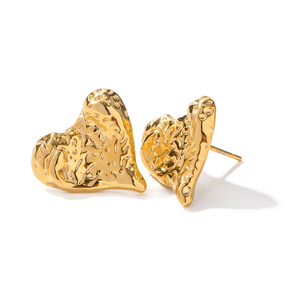 5pcs Fashion Pop Earrings 18K Niche Design Texture Love Stud Earrings