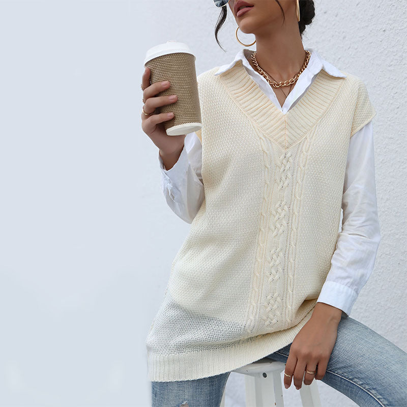 Early Autumn New Casual Blouse Solid Color Twist Sweater Vest Woman
