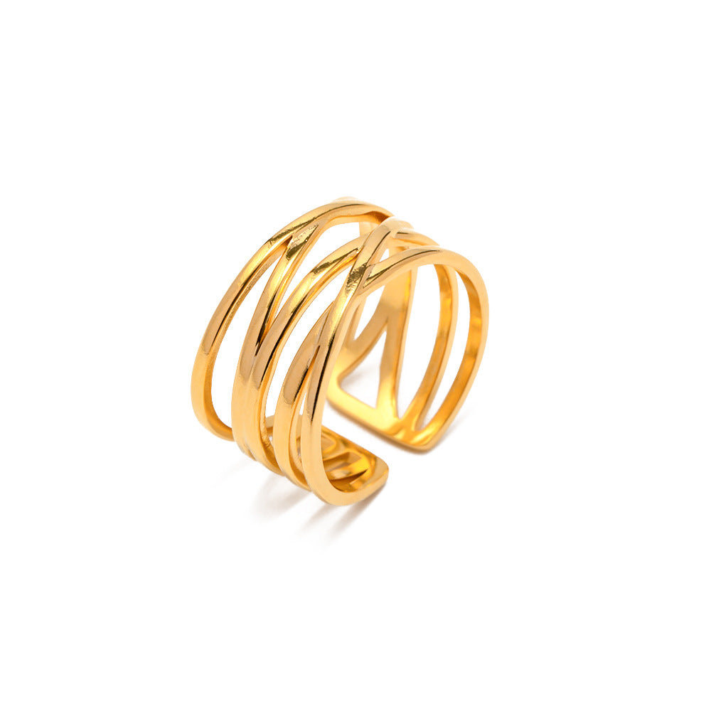5pcs Style Simple 18K Gold-Plated Stainless Steel Open Ring Does Not Fade Niche Design All-Match Ring