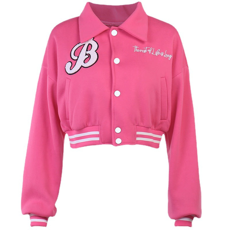 Knitted Printed Long-Sleeved Baseball Jacket Autumn Women's Sexy Spice Casual Short Top