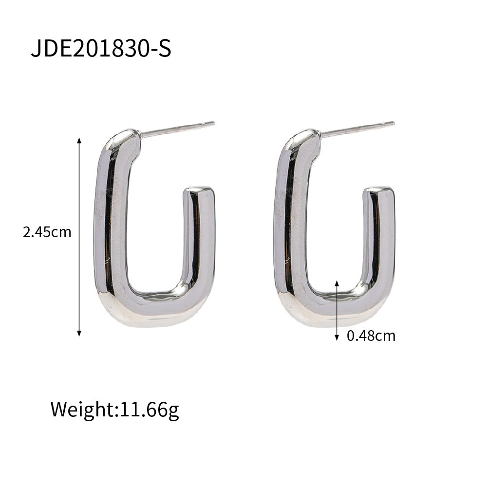 5pcs Steel Color Stainless Steel Smooth Hollow Earrings Blogger With Fashion All Round Hoop Earrings Girl