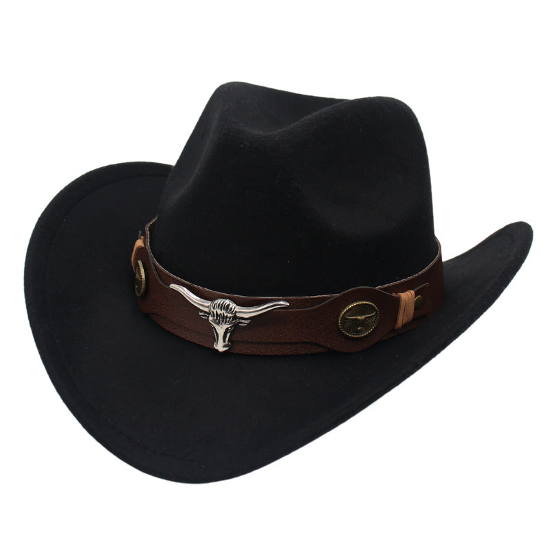 Western Cowboy Hat Ox Head Accessories Felt Hat National Wind Men'S And Women's Hats